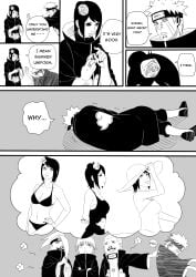 1girls 4boys akatsuki_(naruto) bikini blush breasts cloak comic crying curvaceous curvy curvy_female curvy_figure deidara depressed dialogue english_text female_focus fetal_position funny hat hidan humor imagination imagining konan long_hair monochrome multiple_boys multiple_outfits naruto naruto_(series) naruto_shippuden nosebleed origami pain_(naruto) paper pervert sasori short_hair solo_focus speech_bubble steampunkskulls story summer_hat swimsuit talking talking_to_another text voluptuous