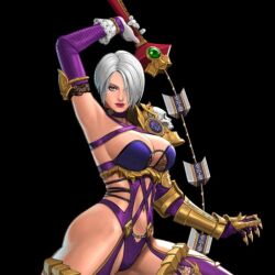 ass bdsm bdsm_gear bdsm_outfit big_ass big_breast blue_eyes breast gauntlets gray_hair gray_hair_over_one_eye isabella_valentine j_cup king_of_fighters_all_stars netmarble pauldrons soul_calibur soul_calibur_vi sword whip_sword