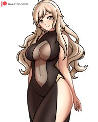 ass blonde_hair breasts cleavage dress fire_emblem fire_emblem_fates grey_eyes hayato_stuff legs long_hair medium_breasts ophelia_(fire_emblem) see-through thighs