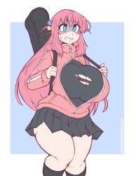 1girls bag big_breasts bocchi_the_rock! breast_expansion breasts_bursting_out clothes_ripping clothing electric_guitar female gotou_hitori guitar huge_breasts human kittenboogers musical_instrument pale_skin shirt_rip thick_ass thick_thighs torn_clothes