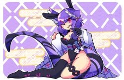 1girls bare_hips bunny_ears bunnysuit cleavage closed_eye dragon_girl dragon_hand dragon_tail eye_closed hair_wings head_wings legwear looking_at_viewer medium_breasts nijisanji nijisanji_en one_eye_closed purple_hair selen_tatsuki solo solo_female solo_focus stockings thigh_strap thighhighs twin_braids virtual_youtuber wink x3dustco