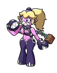 1girls alternate_species anthro chabble chain_chomp chompeach female female_only mario_(series) nipples pink_skin post_transformation princess_peach sharp_teeth solo standing transparent_background