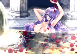 1girls 74 7774 bath blush breasts camilla_(fire_emblem) completely_nude completely_nude_female female female_only fire_emblem fire_emblem_fates grin hair_over_one_eye large_breasts long_hair looking_at_viewer nintendo nipples nude nude_female onsen partially_submerged petals pink_eyes purple_hair smile solo steam very_long_hair