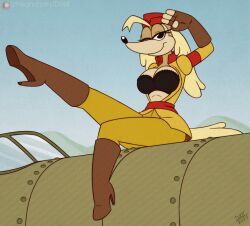 anthro bra breasts canid canine canine canine_humanoid canis clothing cuphead_(game) drxii female furry pilot_saluki_(cuphead) salute uniform