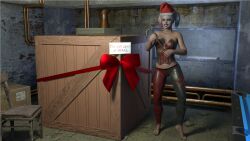 1girls 3d antiheroine barefoot batman_(series) big_breasts blitach blonde_female blonde_hair busty christmas crate crowbar dc dc_comics eyebrows eyelashes eyes feet female female_only hair harley_quinn harley_quinn_(injustice) injustice_2 legs light_skin lips santa_hat solo thighs villain villainess