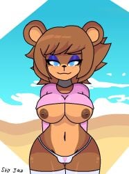 animatronic beach blue_eyes cally3d clazzey cryptiacurves eyeshadow fazclaire's_nightclub five_nights_at_freddy's fnaf freckles freddy_(fnaf) fredina's_nightclub fredina_(cally3d) frenni_(cryptia) frenni_fazclaire heart panties robot robot_girl scottgames shy_jaz smile stockings t-shirt