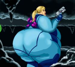 alien animated ass_jiggle big_ass fat_woman metroid_(creature) morbidly_obese nintendo obese overweight_female ray_norr zero_suit_samus