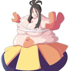 areola_slip bbw big_breasts black_hair breasts cosplay dendra_(pokemon) fat fat_fetish female_sumo forehead_scar game_freak hariyama_(cosplay) morbidly_obese morbidly_obese_female nintendo obese oversized_gloves overweight pokemon pokemon_(cosplay) pokemon_sv sanshouo999 sarashi scar solo solo_female ssbbw sumo white_background x_scar yellow_eyes