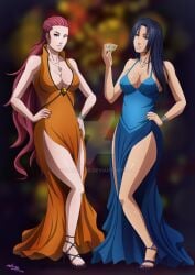 2015 2girls alternate_hairstyle black_hair bracelet breasts cleavage deviantart drink female female_only full_body fully_clothed glass heels high_heels holding_object long_hair mario-reg martini martini_glass mature mature_female milf multiple_girls nail_polish naruto naruto_(series) naruto_shippuden necklace no_bra red_hair revealing_clothes smile uchiha_mikoto uzumaki_kushina uzumaki_symbol very_long_hair watermark wink