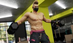 1boy drift_(fortnite) fortnite gym male_only martistot muscular muscular_male solo solo_male sweat sweating sweaty sweaty_body