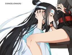 bishonen black_hanfu blowjob canon_couple clothed_sex erection gay hanfu headband lan_wangji long_hair_male male_only mo_dao_zu_shi nyamuse penis stolen_art wei_wuxian white_hanfu yaoi