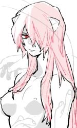 1girls cat_ears chanko_neru cute drawn elfen_lied erect_nipples eyelashes female fringe hair_over_one_eye large_breasts long_hair looking_at_viewer lucy_(elfen_lied) pale-skinned_female partially_colored petite pink_eyes pink_hair red_eyes solo teenager white_skin