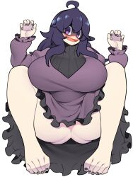 1girls alternate_version_available bellupup big_breasts black_nail_polish black_nails bottomless breasts clothing dress feet female female_only game_freak hair hex_maniac huge_breasts long_hair nail_polish nails pokemon pokemon_xy purple_dress purple_eyes purple_hair solo solo_female