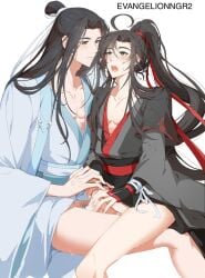 bishonen black_hanfu canon_couple clothed_sex clothing erection gay gay_sex handjob hands_on_penis hanfu lan_wangji long_hair_male mo_dao_zu_shi nyamuse penis pubic_hair stolen_art wei_wuxian white_hanfu yaoi