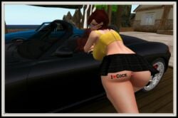 1girls 3d anus ass back back_view bent_over car female female_only futarika glasses