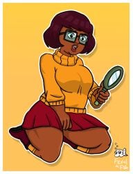 1girls cartoony chubby chubby_female dark-skinned_female dark_skin detective female female_only feral_defish scooby-doo solo spectacles velma_(series) velma_dinkley velma_dinkley_(velma)