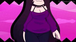 :3 animated blush bra_strap breasts closed_eyes female friday_night_funkin glasses long_hair purple_sweater themaskedchris thighs vade_(themaskedchris)