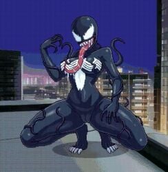 2d 2d_animation alien alien_girl animated bouncing_breasts long_tongue marvel marvel_comics pixel_animation pixel_art she-venom squatting tentacle tight_pussy tongue_out waifupixelart