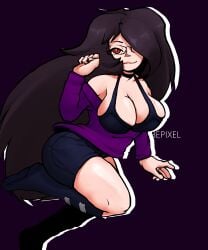 ass big_breasts boots bra female friday_night_funkin glasses heart heart-shaped_pupils long_hair looking_at_viewer purple_shirt thighs vade_(themaskedchris)