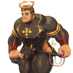 balls bara big_pecs black_hair blackmonster bodysuit boner erection erection_under_clothes facial_hair fully_clothed halo male male_only muscles muscular penis solo solo_male tokyo_afterschool_summoners vibrator vibrator_on_penis vibrator_under_clothes yellow_eyes zabaniyya_(tokyo_afterschool_summoners)