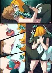 1boy 1girls age_difference ara_ara aroused comic cowgirl_position doujinshi elf elf_ears female_on_top fit_female full_lips hug imminent_sex interspecies kinkymation kissing link link_(twilight_princess) long_hair looking_pleasured mastery_position mature_female midna older_female older_woman_and_younger_boy on_bed plump_ass romantic romantic_couple slim_waist spread_legs straddling the_legend_of_zelda twili twili_midna twilight_princess umbral_bliss_(comic) wide_hips younger_male