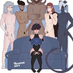 1femboy 5boys 6boys artist_name artist_self-insert artist_signature big_ass big_balls big_butt big_cock big_dom_small_sub big_penis black_hair blue_body blue_hair blue_skin clothed/nude clothed_male clothed_male_nude_male couch couch_sex dark-skinned_male dark_skin demon demon_boy demon_horns demon_tail femboy femboy_on_male femboysub fivesome gangbang gay gay_sex happy_trail imminent_anal imminent_fellatio imminent_gangbang imminent_penetration imminent_sex interracial interspecies large_ass large_balls large_penis larger_male leotard light-skinned_male light_skin looking_down monster monster_boy multiple_boys nervous nervous_face nervous_smile nervous_sweat nude nude_male older_male on_couch original original_character original_characters penis penis_out penis_size_difference pubic_hair red_hair rohan_(tricksterxin) ruse_(tricksterxin) shivering simple_background sitting sitting_on_couch sixsome size_difference smooth_penis sol_(tricksterxin) sona_(tricksterxin) tagme thelyss_(tricksterxin) thick_thighs thighhighs thighs tremble_spikes trembling tricksterxin_(artist) warrick_(tricksterxin) white_hair yaoi younger_male