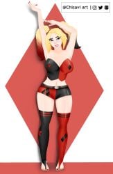 1girls alternate_version_available batman_(series) big_breasts blonde_female blonde_hair busty chisavi_art chisaviart cleavage curvaceous curvy curvy_figure dc dc_comics digital_media_(artwork) dyed_hair eyebrows eyelashes eyes feet female female_only fully_clothed hair harley_quinn hips hourglass_figure large_breasts legs light_skin lips multicolored_hair navel open_toe_thighhighs short_shorts solo thighhighs thighs twintails villain villainess wide_hips