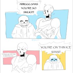 2021 abosinsin anger_vein angry animated_skeleton arms_crossed blue_blush blush crossed_arms joke male male_only monochrome papyrus sans skeleton smile smiling smug undertale undertale_(series)