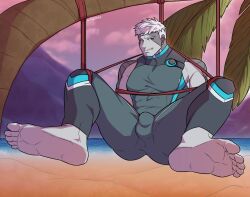 balls bara bulge feet flaccid lanz_(xenoblade) male male_only muscles muscular penis solo solo_male spread_legs vvulfbara xenoblade_(series) xenoblade_chronicles_3 yaoi