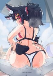 1boy animal_ear_fluff animal_ears anus ass beach bikini bikini_bottom_aside black_hair breasts clothing_aside cowgirl_position cum cum_in_pussy cum_inside cute_fang female from_behind hair_between_eyes hair_ornament hairclip heart heart-shaped_pupils highres hololive hololive_gamers hololive_japan large_breasts long_hair moral_cacoethes multicolored_hair nipples nude ookami_mio orange_eyes outdoors penis ponytail pov pussy red_hair reverse_cowgirl_position sex sex_from_behind side-tie_bikini_bottom skin_fang solo_focus straddling straight streaked_hair sweat swimsuit symbol-shaped_pupils tail trembling uncensored vaginal_penetration virtual_youtuber white_bikini wolf_ears wolf_girl wolf_tail