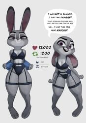 1girls anthro bra clothing garter_belt judy_hopps panties qupostuv35 rabbit small_breasts solo_female stockings strip_game twitter_poll_series underwear undressing zootopia