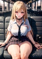 1girls ai_generated blonde_hair breasts exhibitionism female kitagawa_marin large_breasts looking_at_viewer nai_diffusion nanadaysnana panty_peek pantyshot public public_exposure public_transportation school_uniform sitting skirt skirt_lift solo_female sono_bisque_doll_wa_koi_wo_suru stable_diffusion teasing teenager thick_thighs underwear