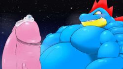 1male animated bodily_fluids feraligatr generation_2_pokemon genital_fluids genitals macro nintendo no_humans penis pokémon_(species) pokemon pokemon_(species) precum