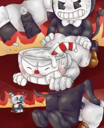 anal bendy bendy_and_the_ink_machine bendy_the_dancing_demon cum cum_inside cuphead cuphead_(game) demon devil gay having_fun male male_on_male male_only mugman sex