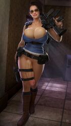 1futa 3d areolae belt big_breasts big_penis breasts brown-tinted_eyewear brown_hair bursting_breasts casual clothing eyewear firearm footwear futa_only futanari glasses gun human jill_valentine jill_valentine_(sasha_zotova) legwear light-skinned_futanari light_skin looking_at_viewer pale_skin penis penis_strap penis_to_the_knees resident_evil resident_evil_3 resident_evil_3_remake rifle solo straps sunglasses tinted_eyewear unnero1 weapon