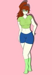 cute fit_female green_eyes luna oc pokemon pokemon_trainer red_hair solo