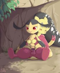 anthro balls bodily_fluids cum cum_in_pussy cum_inside duo ejaculation female generation_3_pokemon generation_5_pokemon genital_fluids genitals hi_res male male/female mawile mienfoo nintendo nude outside penetration penis pokémon_(species) pokemon pokemon_(species) pussy red_body sake_kemosalmon sex sitting vaginal_penetration yellow_body