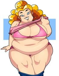 1girls 2023 bbw belly belly_bulge big_breasts bikini blonde_hair blue_eyes cartoon_network chubby chubby_female crossed_legs eyelashes female lipstick looking_at_viewer overweight pants pants_down shirt_lift shirt_up sugar_(tdi) superspoe tagme teletoon thick_thighs tooth_gap toothy_grin total_drama:_pahkitew_island total_drama_island