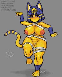 72hoka animal_crossing ankha ankha_(animal_crossing) anthro blush breasts censored felid feline felis female fur furry furry_only nintendo nipples pussy shortstack solo tail