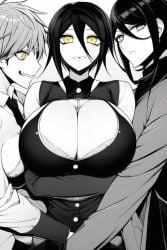 ai_generated big_breasts cleavage danganronpa danganronpa_v3 huge_breasts pale_skin rantaro_amami rule_63 saihara_shuuichi shinguji_korekiyo straight_hair