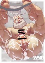 ahe_gao balls beard censored cum cum_drip cum_in_ass cum_on_body cum_on_face daddy dilf eyes_rolling_back facial_hair feet feet_up jockstrap legs_up male_only mature_male muscular_male naxxillustration nipple_piercing nipples orgasm_face overwatch overwatch_2 penis reinhardt silver_hair solo solo_male underwear underwear_down underwear_removed white_hair