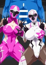 2girls big_breasts big_penis blue_penis blue_troll igasaki_fuuka ninnin_white otokam1117 shuriken_sentai_ninninger super_sentai