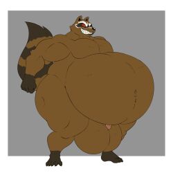 2023 a-side anthro balls belly big_balls big_belly claws clenched_teeth evil_grin fangs fist fur genitals guardians_of_the_galaxy hi_res hyper_ass hyper_belly hyper_butt hyper_fat hyper_thighs male male_only mammal markings marvel musclegut muscular_arms navel nude obese obese_anthro obese_male overweight overweight_anthro overweight_male penis procyonid raccoon raised_tail red_eyes rocket_raccoon smile solo standing striped_markings striped_tail stripes tail tail_markings teeth thick_thighs toe_claws weight_gain