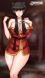 aged_up avatar_the_last_airbender belmont clothing double_bun edit female female_focus female_only goth goth_girl gothic hairbun large_breasts mai_(avatar) nightgown robe seductive solo solo_female solo_focus straight