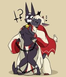 !? 3_eyes 4_fingers 4_toes ambiguous_gender angry annoyed assisted_exposure bell_collar belly biting_lip black_fur blush breasts caprine chest_tuft cult_of_the_lamb dubious_consent hearts hooves horny hourglass_figure knees_together_feet_apart lamb_(cult_of_the_lamb) narilamb narinder nipple_piercing questionable_consent reach_around rings robe shackles small_breasts tailwag tearing_up thick_thighs