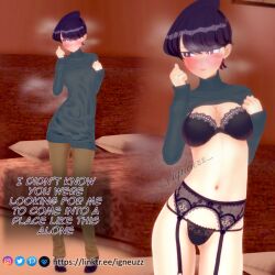 1girls 3d black_hair blush igneuzz igneuzz_set komi-san_wa_komyushou_desu komi_shuuko light-skinned_female light_skin lingerie milf shy