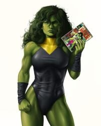 1girls artist_request big_breasts clothed comic_book curly_hair female female_only green_body green_hair green_skin highleg_leotard hulk_(series) leotard marvel marvel_comics muscles muscular muscular_female she-hulk solo superhero superheroine tagme_(artist) unknown_artist veiny_muscles white_background