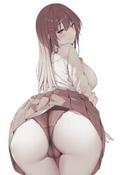 absurdres ass blush female highres huge_ass long_hair long_sleeves looking_at_viewer original panties school_uniform skirt solo u_ronnta underwear