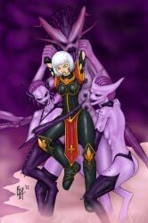 4girls adepta_sororitas black_eyes black_pupils black_sclera breasts chaos_(warhammer) chaos_daemon corrupted corruption daemon daemonette female female_only fleur-de-lis fully_black_eyes identity_death imperium_of_man keeper_of_secrets multiple_girls power_armor rick404 sister_of_battle slaanesh succubus warhammer_(franchise) warhammer_40k yuri