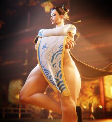 1girls 3d amateurthrowaway arms_crossed asian_female capcom chun-li female female_only no_panties solo street_fighter street_fighter_6 tagme